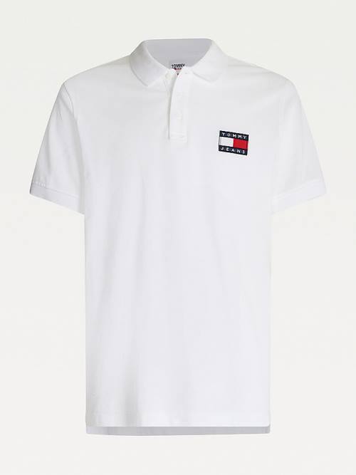 Tommy Hilfiger Badge Hafif Regular Fit Polo Yaka Tişört Erkek Beyaz | TH748JBN