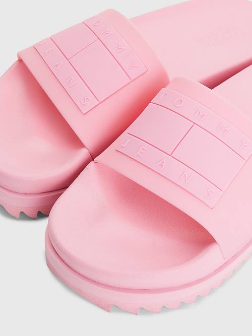 Tommy Hilfiger Badge Krampon Flatform Slides Sandalet Kadın Pembe | TH024FXK