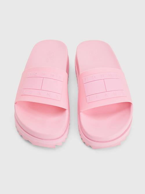 Tommy Hilfiger Badge Krampon Flatform Slides Sandalet Kadın Pembe | TH024FXK