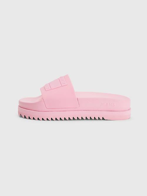 Tommy Hilfiger Badge Krampon Flatform Slides Sandalet Kadın Pembe | TH024FXK