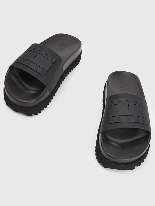 Tommy Hilfiger Badge Krampon Flatform Slides Sandalet Kadın Siyah | TH916PTO