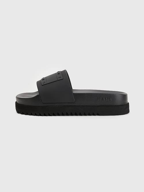 Tommy Hilfiger Badge Krampon Flatform Slides Sandalet Kadın Siyah | TH916PTO