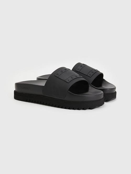 Tommy Hilfiger Badge Krampon Flatform Slides Sandalet Kadın Siyah | TH916PTO