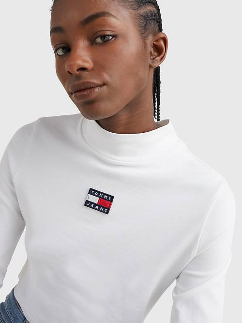 Tommy Hilfiger Badge Mock Turtleneck Long Sleeve Tişört Kadın Beyaz | TH405DEP