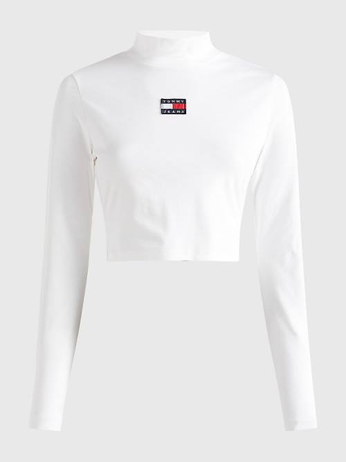 Tommy Hilfiger Badge Mock Turtleneck Long Sleeve Tişört Kadın Beyaz | TH405DEP