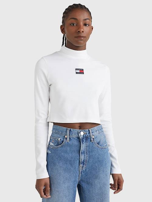 Tommy Hilfiger Badge Mock Turtleneck Long Sleeve Tişört Kadın Beyaz | TH405DEP