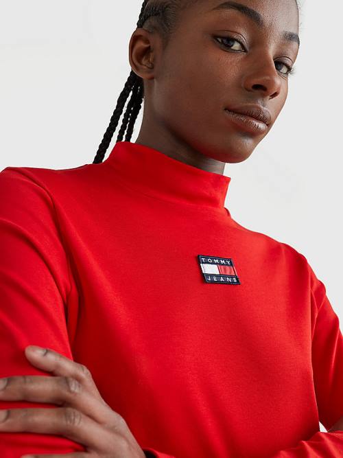 Tommy Hilfiger Badge Mock Turtleneck Long Sleeve Tişört Kadın Kırmızı | TH706OBG