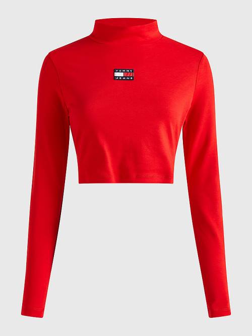 Tommy Hilfiger Badge Mock Turtleneck Long Sleeve Tişört Kadın Kırmızı | TH706OBG