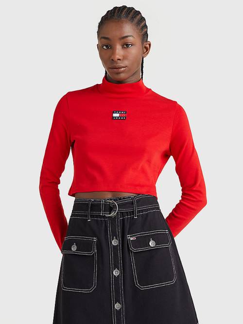 Tommy Hilfiger Badge Mock Turtleneck Long Sleeve Tişört Kadın Kırmızı | TH706OBG