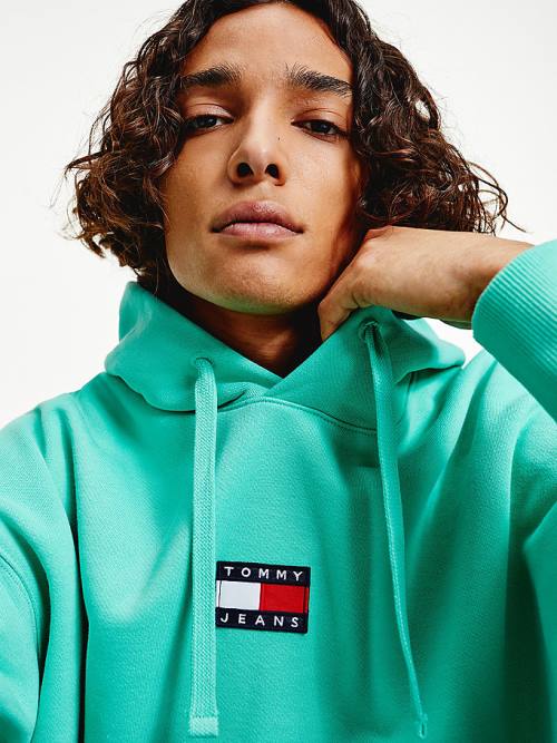 Tommy Hilfiger Badge Organic Pamuklu Kapüşonlu Sweatshirt Erkek Yeşil | TH175UXE