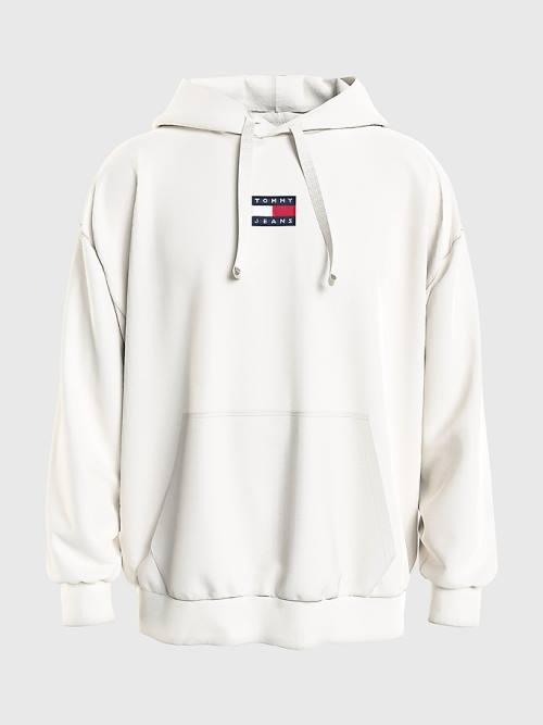 Tommy Hilfiger Badge Organic Pamuklu Kapüşonlu Sweatshirt Erkek Beyaz | TH493DLW