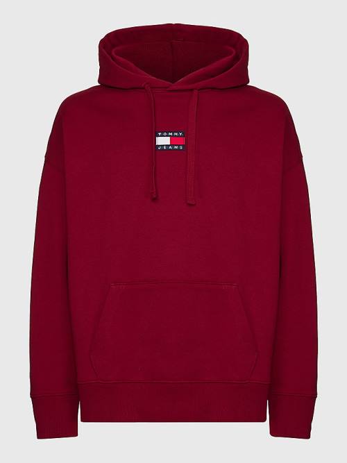 Tommy Hilfiger Badge Organic Pamuklu Kapüşonlu Sweatshirt Erkek Kırmızı | TH690RAQ