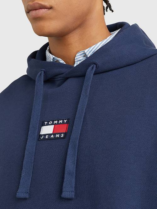 Tommy Hilfiger Badge Organic Pamuklu Kapüşonlu Sweatshirt Erkek Mavi | TH845ZGF