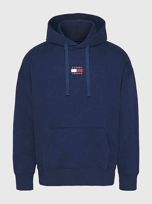 Tommy Hilfiger Badge Organic Pamuklu Kapüşonlu Sweatshirt Erkek Mavi | TH845ZGF