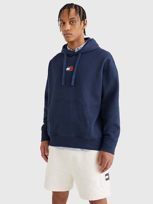 Tommy Hilfiger Badge Organic Pamuklu Kapüşonlu Sweatshirt Erkek Mavi | TH845ZGF