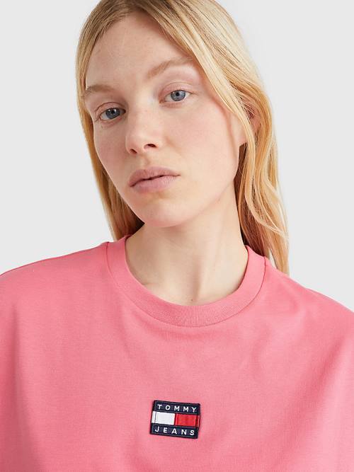 Tommy Hilfiger Badge Oversized Fit Tişört Kadın Pembe | TH209YVR