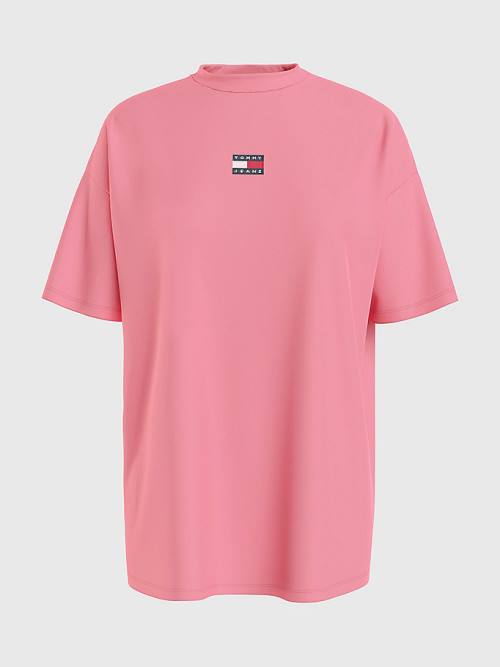 Tommy Hilfiger Badge Oversized Fit Tişört Kadın Pembe | TH209YVR