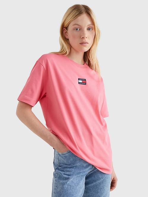 Tommy Hilfiger Badge Oversized Fit Tişört Kadın Pembe | TH209YVR