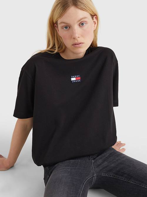 Tommy Hilfiger Badge Oversized Fit Tişört Kadın Siyah | TH648GBS