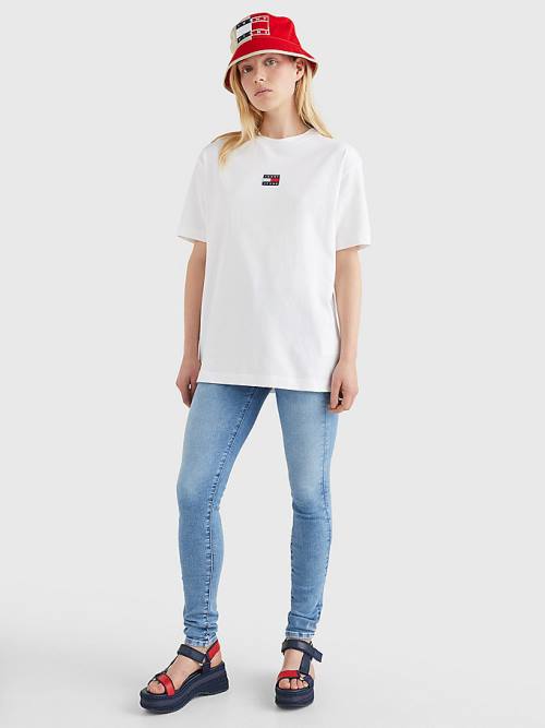 Tommy Hilfiger Badge Oversized Fit Tişört Kadın Beyaz | TH982YBN