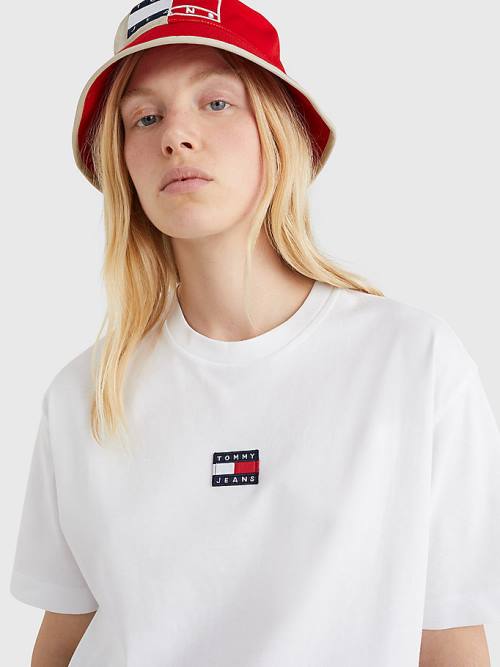 Tommy Hilfiger Badge Oversized Fit Tişört Kadın Beyaz | TH982YBN