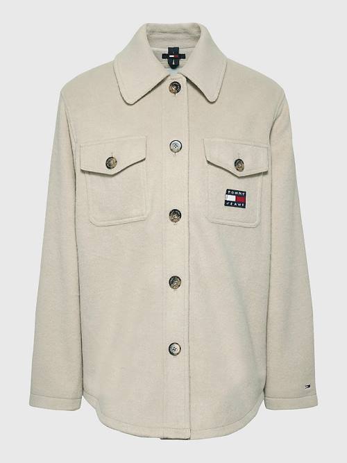 Tommy Hilfiger Badge Pocket Shacket Ceket Kadın Bej Rengi | TH315LDC