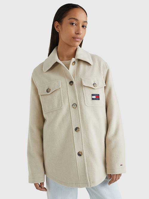 Tommy Hilfiger Badge Pocket Shacket Ceket Kadın Bej Rengi | TH315LDC