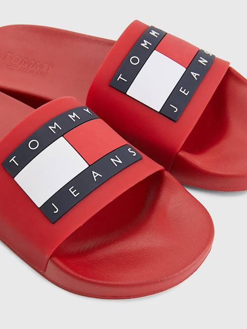 Tommy Hilfiger Badge Pool Slides Sandalet Erkek Kırmızı | TH168YJF