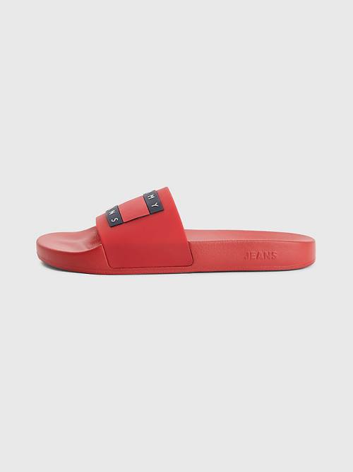 Tommy Hilfiger Badge Pool Slides Sandalet Erkek Kırmızı | TH168YJF