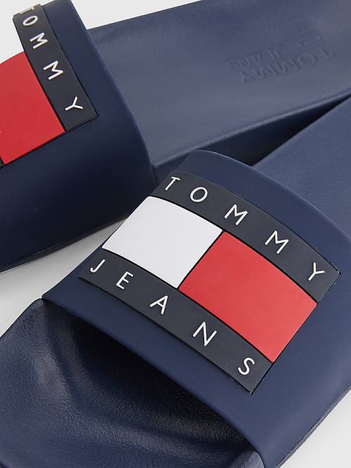 Tommy Hilfiger Badge Pool Slides Sandalet Erkek Mavi | TH256YQK