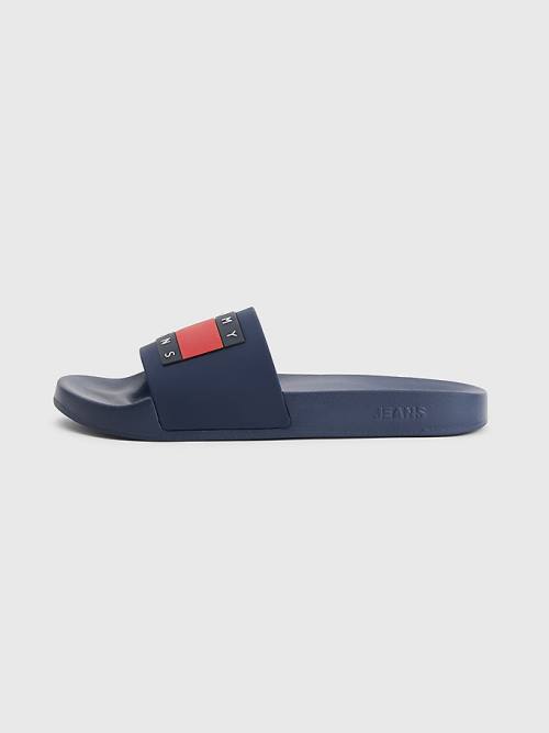 Tommy Hilfiger Badge Pool Slides Sandalet Erkek Mavi | TH256YQK