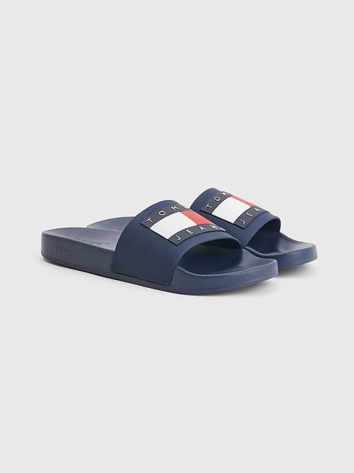 Tommy Hilfiger Badge Pool Slides Sandalet Erkek Mavi | TH256YQK