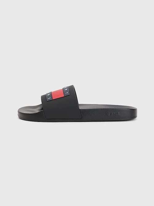 Tommy Hilfiger Badge Pool Slides Sandalet Erkek Siyah | TH690RPG