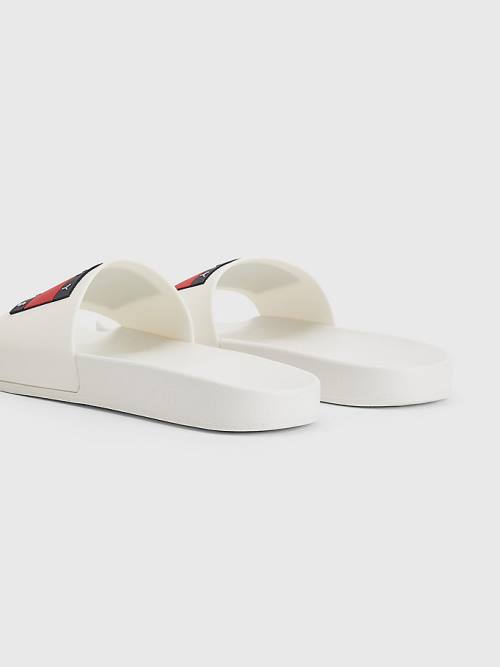 Tommy Hilfiger Badge Pool Slides Sandalet Erkek Beyaz | TH913JNO