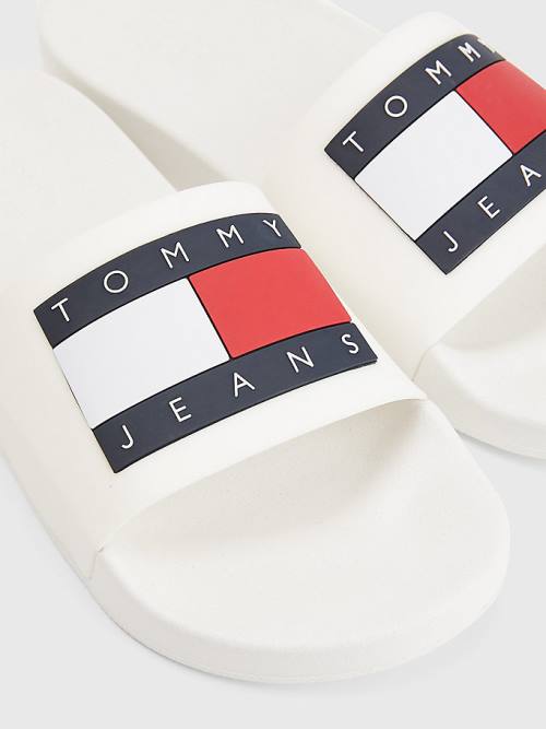 Tommy Hilfiger Badge Pool Slides Sandalet Erkek Beyaz | TH913JNO