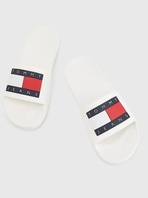 Tommy Hilfiger Badge Pool Slides Sandalet Erkek Beyaz | TH913JNO