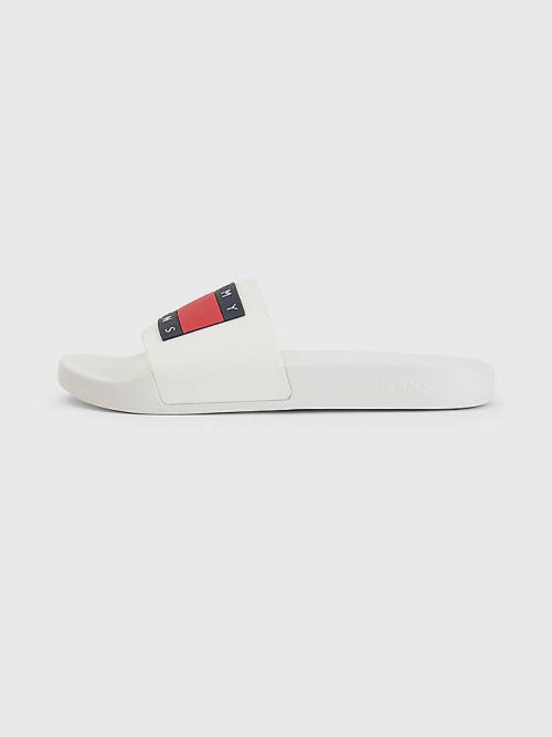 Tommy Hilfiger Badge Pool Slides Sandalet Erkek Beyaz | TH913JNO