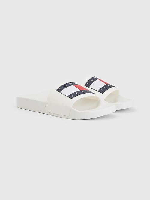 Tommy Hilfiger Badge Pool Slides Sandalet Erkek Beyaz | TH913JNO