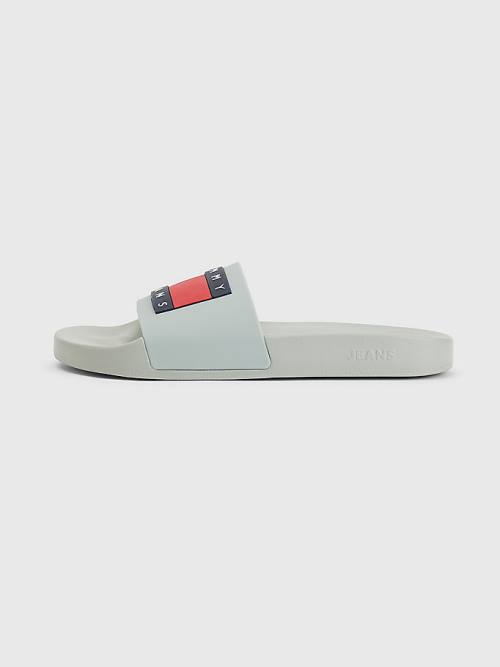 Tommy Hilfiger Badge Pool Slides Sandalet Erkek Gri | TH942DAW