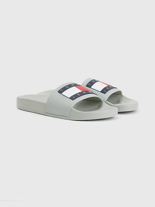 Tommy Hilfiger Badge Pool Slides Sandalet Erkek Gri | TH942DAW