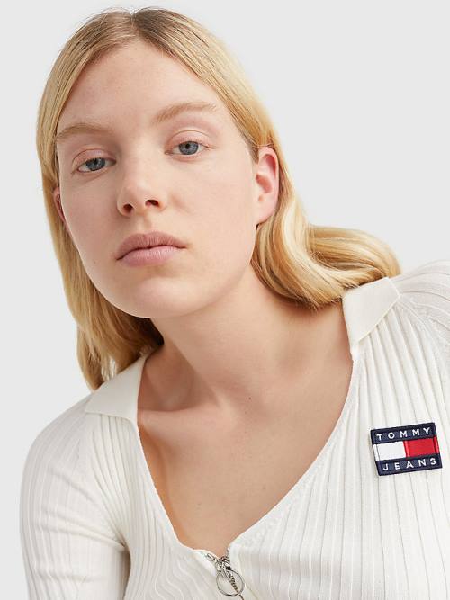 Tommy Hilfiger Badge Recycled Zip-Thru Cardigan Kazak Kadın Beyaz | TH465OYR