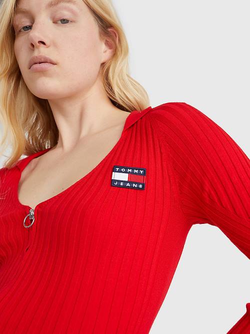 Tommy Hilfiger Badge Recycled Zip-Thru Cardigan Kazak Kadın Kırmızı | TH560NCV