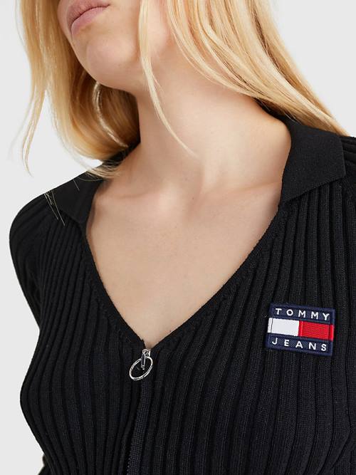 Tommy Hilfiger Badge Recycled Zip-Thru Cardigan Kazak Kadın Siyah | TH850FGE