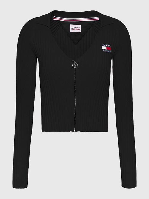 Tommy Hilfiger Badge Recycled Zip-Thru Cardigan Kazak Kadın Siyah | TH850FGE