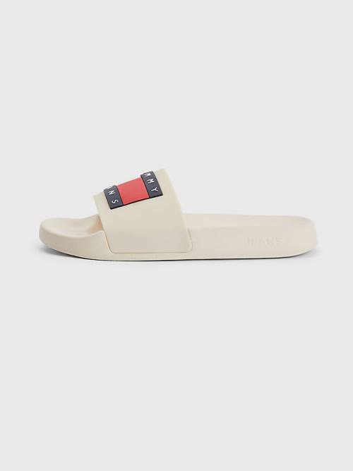 Tommy Hilfiger Badge Slides Sandalet Kadın Bej Rengi | TH236JML