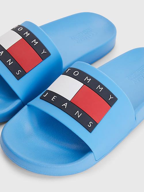 Tommy Hilfiger Badge Slides Sandalet Kadın Mavi | TH263ZRA