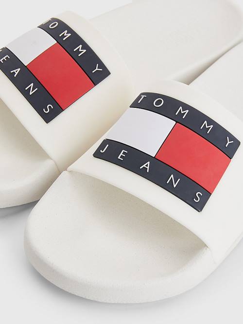 Tommy Hilfiger Badge Slides Sandalet Kadın Beyaz | TH459SJP