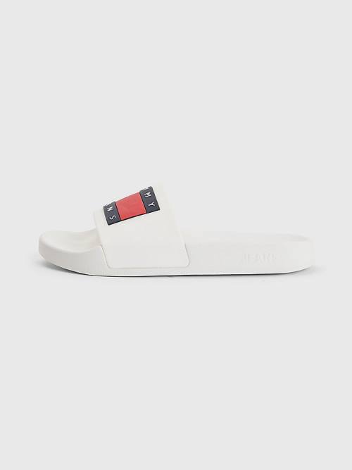 Tommy Hilfiger Badge Slides Sandalet Kadın Beyaz | TH459SJP