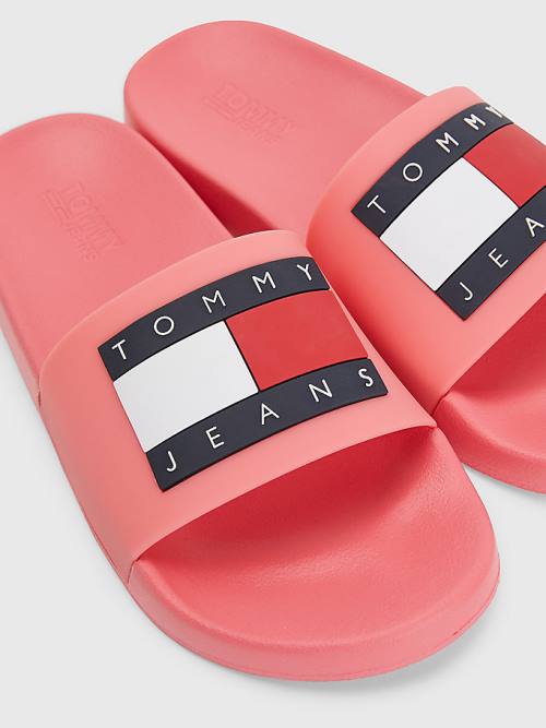 Tommy Hilfiger Badge Slides Sandalet Kadın Pembe | TH478UTI