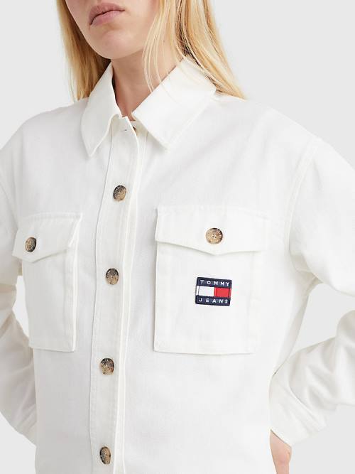 Tommy Hilfiger Badge Surplus Overshirt Gömlek Kadın Beyaz | TH061KVI